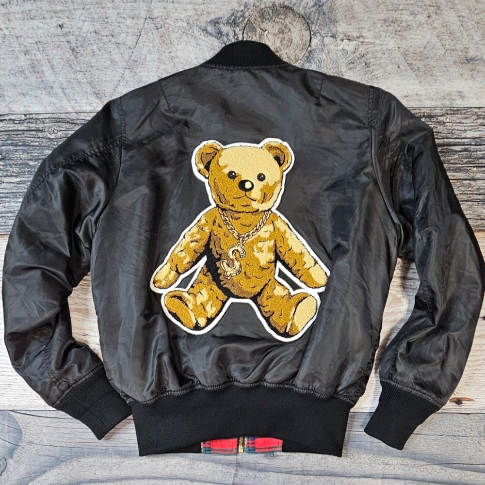 Joyrich Los Angeles Bear Gold Chain Bomber Jacket Reversible Men's Size XS
